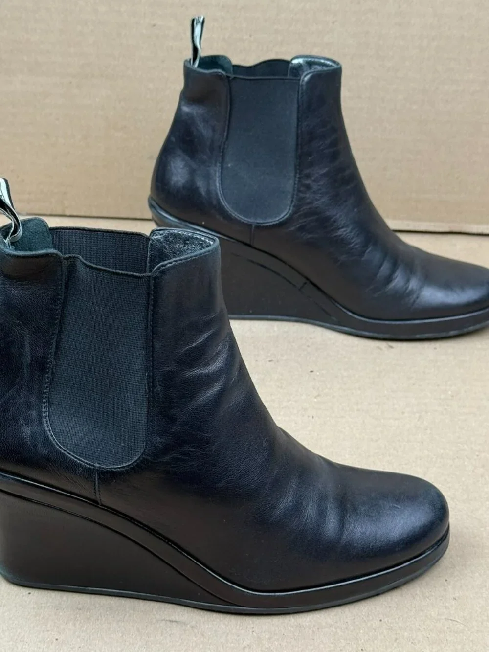 Taryn Rose Black Leather Chelsea Wedge Ankle Boot Women US 5 EU 35 Made In Italy